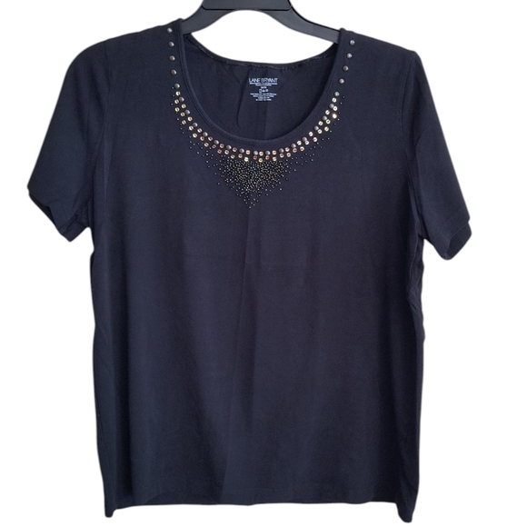 Lane Bryant Black Sequined Short Sleeve Tee Size 18/20 - Picture 1 of 7